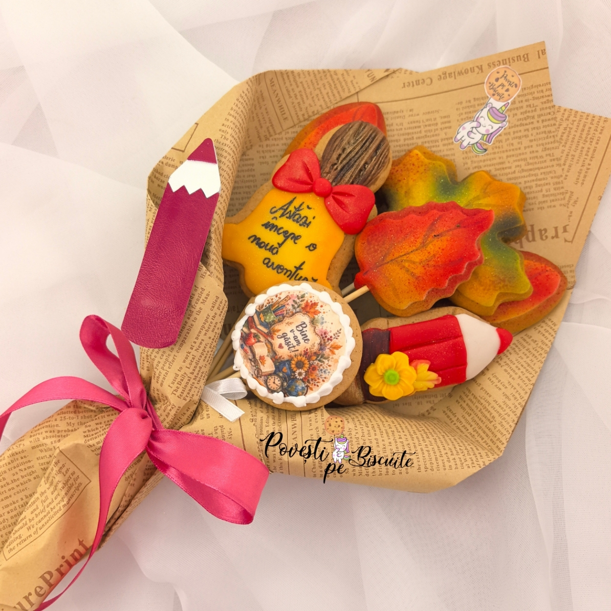 Buchet din turtă dulce pentru prima zi de școală + Broșă - imagine 3