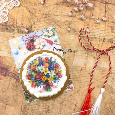 Turta dulce Martisor cu ravas - Buchet flori