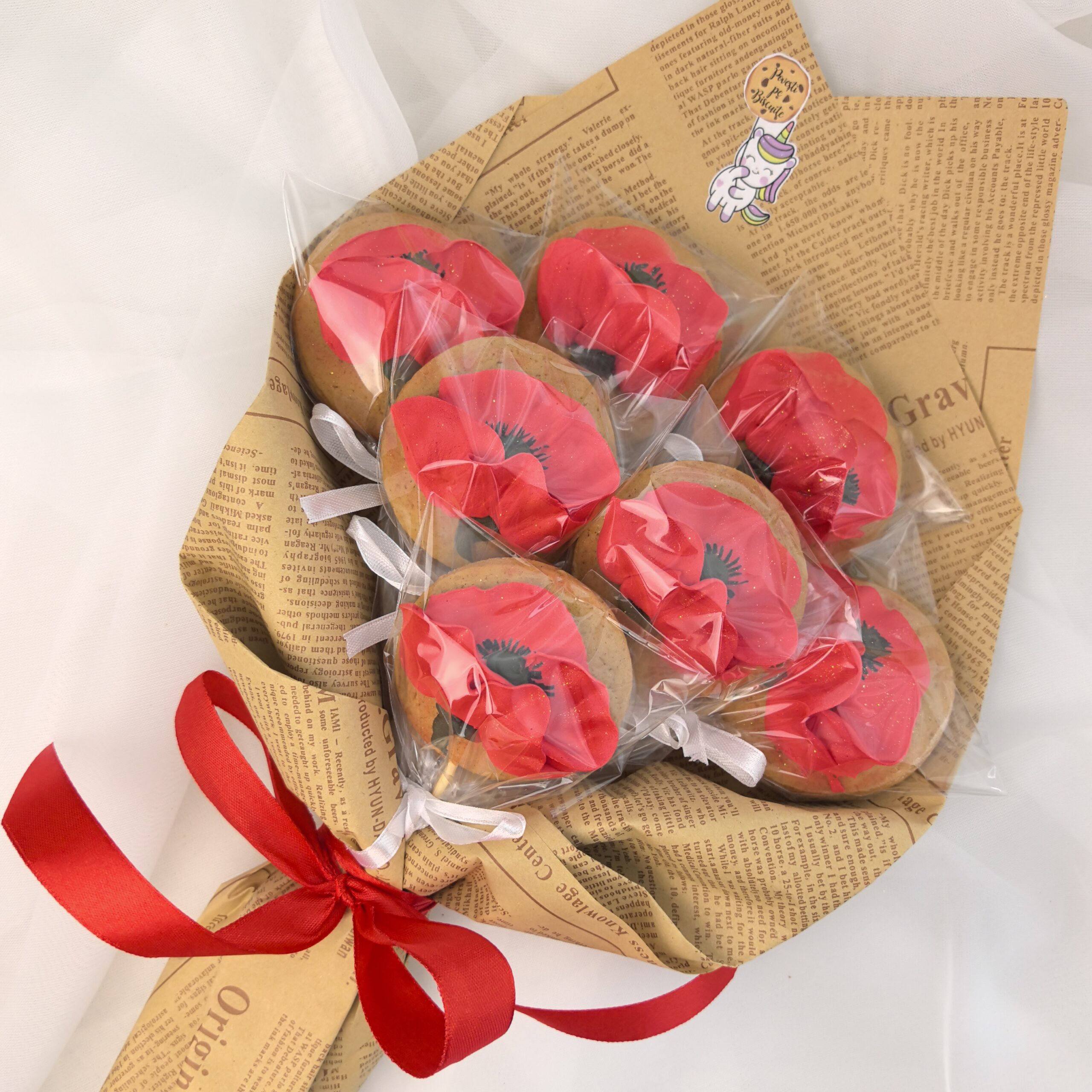 Buchet cu maci pe turta dulce